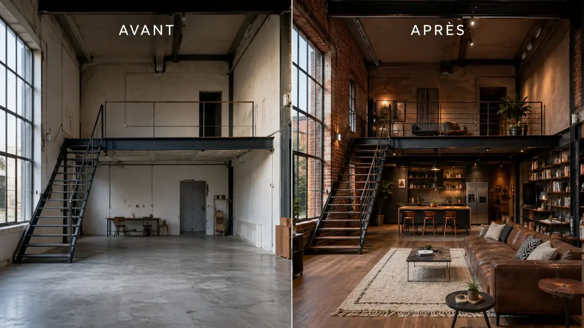 Illustration conceptuelle d’un aménagement de loft industriel