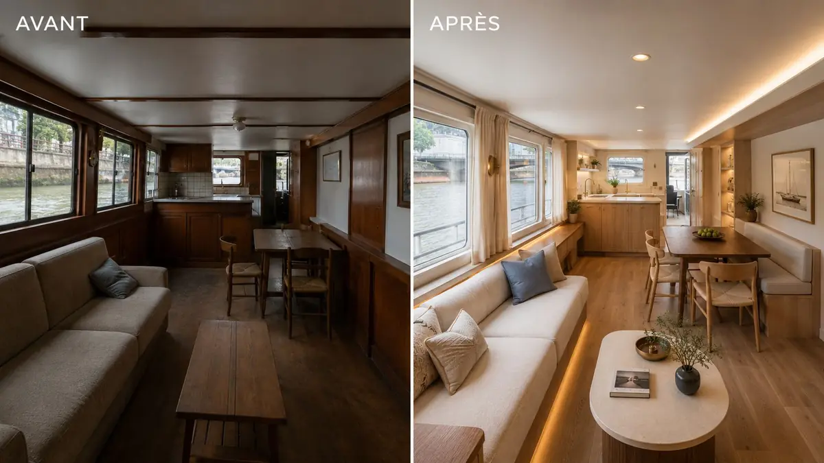 Illustration conceptuelle d’un aménagement de péniche